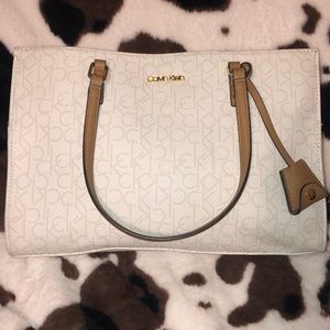 SOLD White & Brown Monogram Print Calvin Klein Bag